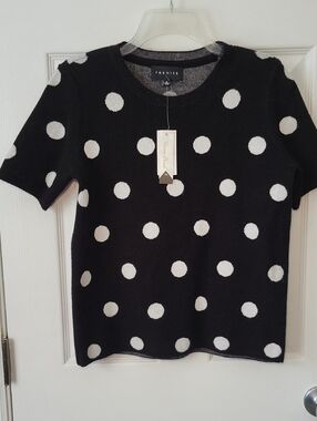Premise Black & White Polka Dot Short Sleeve Knit Top Size M